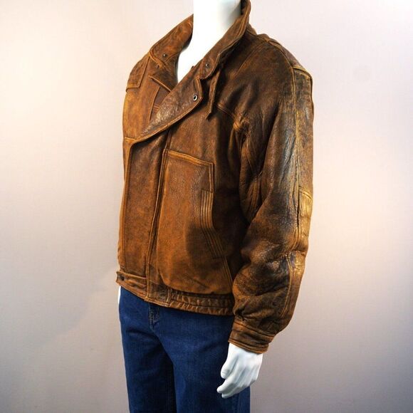 Vintage Members Only Brown Leather Bomber Jacket Sz 40 M Great Horizon Express - Picture 10 of 10